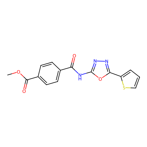 Methyl 4-((5-(thiophen-2-yl)-1,3,4-oxadiazol-2-yl)carbamoyl)benzoate structure