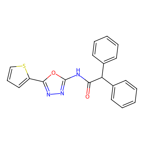 2,2-diphenyl-N-(5-(thiophen-2-yl)-1,3,4-oxadiazol-2-yl)acetamide structure