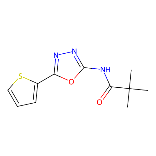 N-(5-(thiophen-2-yl)-1,3,4-oxadiazol-2-yl)pivalamide structure
