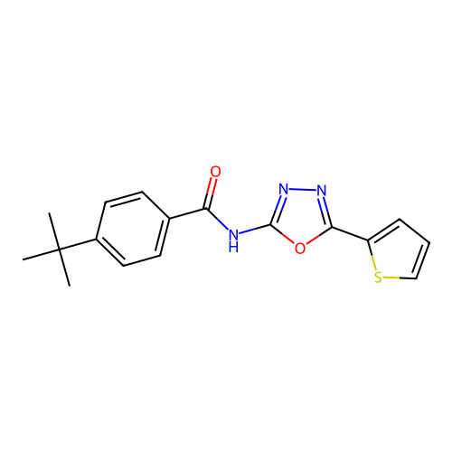 4-tert-butyl-N-(5-thiophen-2-yl-1,3,4-oxadiazol-2-yl)benzamide structure