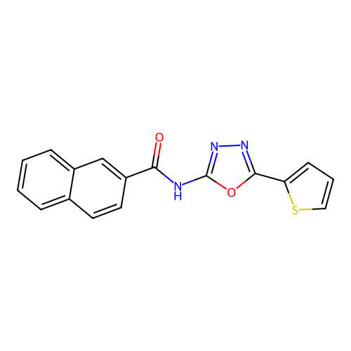 N-(5-(thiophen-2-yl)-1,3,4-oxadiazol-2-yl)-2-naphthamide structure