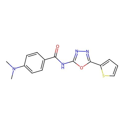 4-(dimethylamino)-N-(5-(thiophen-2-yl)-1,3,4-oxadiazol-2-yl)benzamide structure