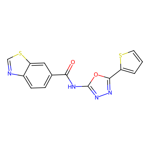 N-(5-(thiophen-2-yl)-1,3,4-oxadiazol-2-yl)benzo[d]thiazole-6-carboxamide structure
