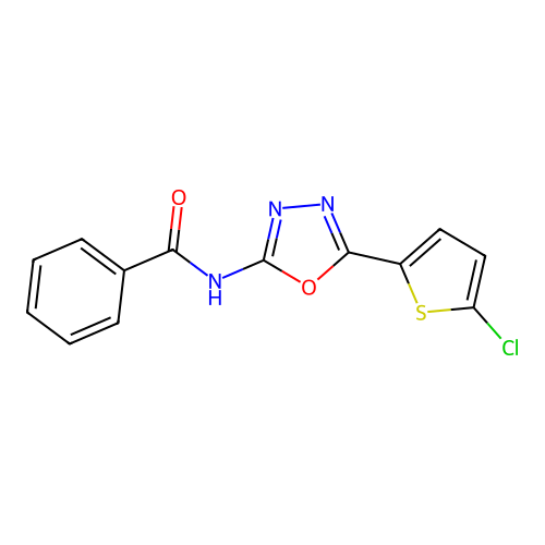 N-(5-(5-chlorothiophen-2-yl)-1,3,4-oxadiazol-2-yl)benzamide structure