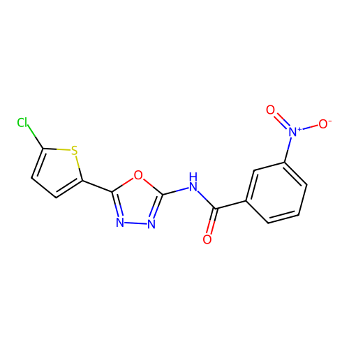 N-[5-(5-chlorothiophen-2-yl)-1,3,4-oxadiazol-2-yl]-3-nitrobenzamide structure