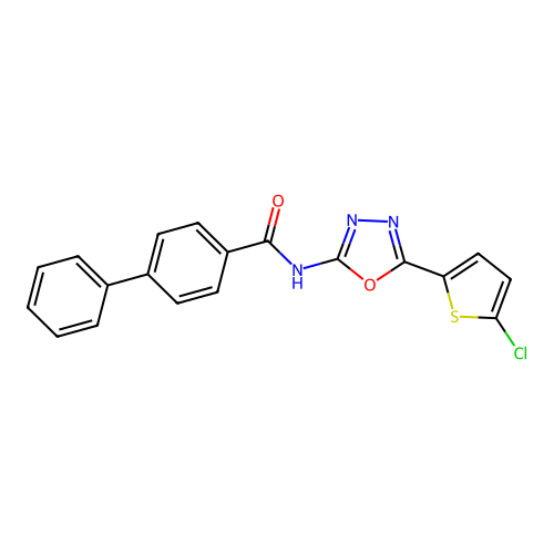N-(5-(5-chlorothiophen-2-yl)-1,3,4-oxadiazol-2-yl)-[1,1'-biphenyl]-4-carboxamide structure