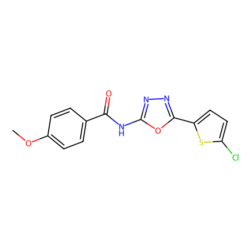 N-[5-(5-chlorothiophen-2-yl)-1,3,4-oxadiazol-2-yl]-4-methoxybenzamide structure