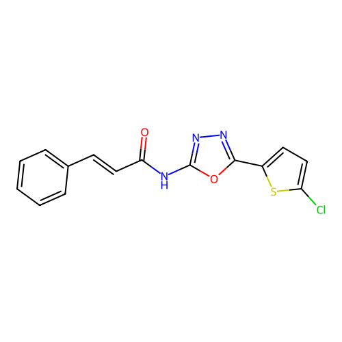 N-(5-(5-chlorothiophen-2-yl)-1,3,4-oxadiazol-2-yl)cinnamamide structure