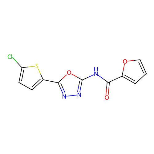 N-[5-(5-chlorothiophen-2-yl)-1,3,4-oxadiazol-2-yl]furan-2-carboxamide structure