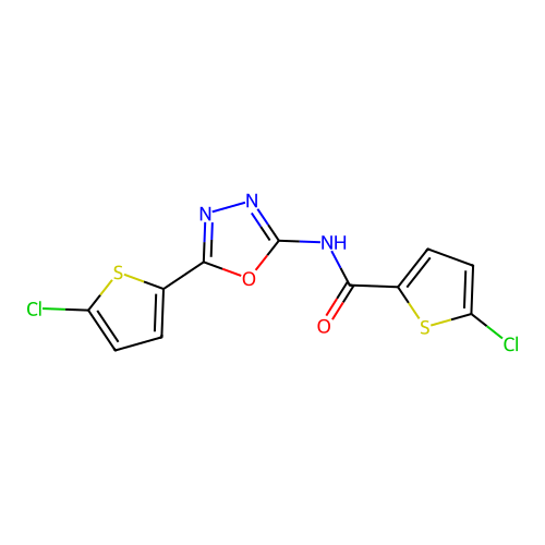 5-chloro-N-[5-(5-chlorothiophen-2-yl)-1,3,4-oxadiazol-2-yl]thiophene-2-carboxamide structure