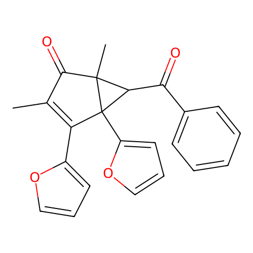 6-Benzoyl-4,5-bis(furan-2-yl)-1,3-dimethylbicyclo[3.1.0]hex-3-en-2-one structure