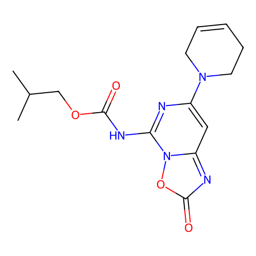Carbamic acid, (7-(3,6-dihydro-1(2H)-pyridinyl)-2-oxo-2H-(1,2,4)oxadiazolo(2,3-c)pyrimidin-5-yl)-, 2-methylpropyl ester structure