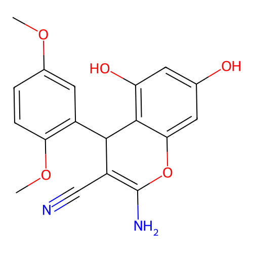 2-amino-4-(2,5-dimethoxyphenyl)-5,7-dihydroxy-4H-chromene-3-carbonitrile structure