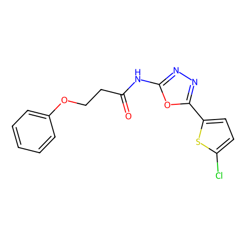 N-(5-(5-chlorothiophen-2-yl)-1,3,4-oxadiazol-2-yl)-3-phenoxypropanamide structure