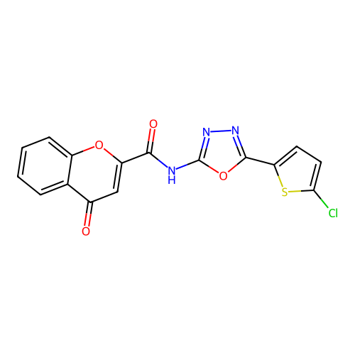 N-[5-(5-chlorothiophen-2-yl)-1,3,4-oxadiazol-2-yl]-4-oxochromene-2-carboxamide structure