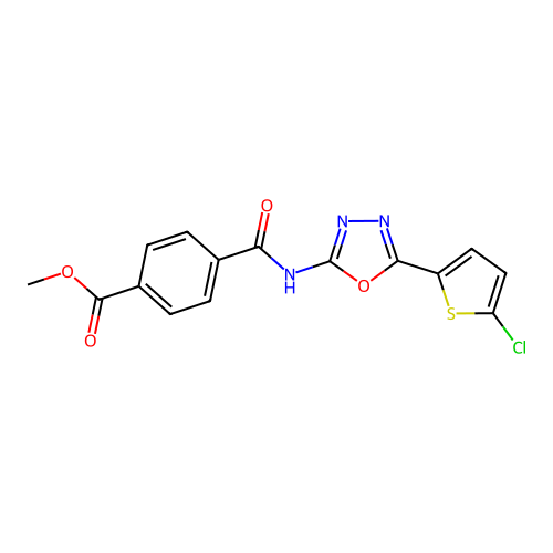 Methyl 4-((5-(5-chlorothiophen-2-yl)-1,3,4-oxadiazol-2-yl)carbamoyl)benzoate structure
