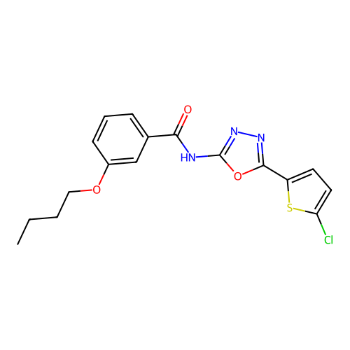 3-butoxy-N-[5-(5-chlorothiophen-2-yl)-1,3,4-oxadiazol-2-yl]benzamide structure
