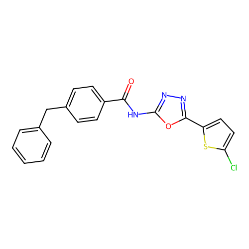4-benzyl-N-[5-(5-chlorothiophen-2-yl)-1,3,4-oxadiazol-2-yl]benzamide structure