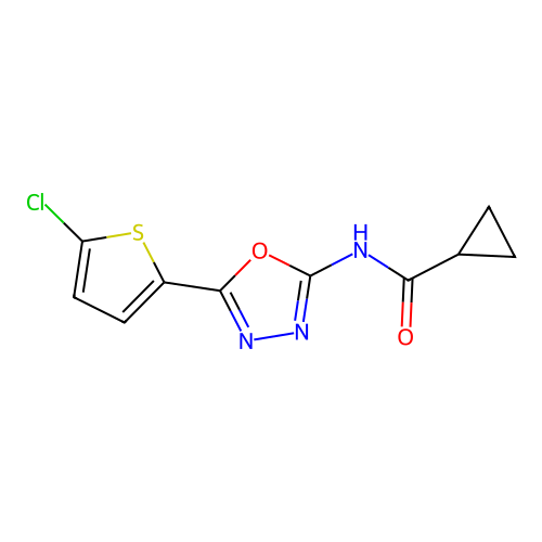 N-[5-(5-chlorothiophen-2-yl)-1,3,4-oxadiazol-2-yl]cyclopropanecarboxamide structure
