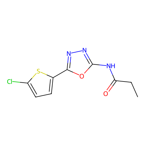N-[5-(5-chlorothiophen-2-yl)-1,3,4-oxadiazol-2-yl]propanamide structure