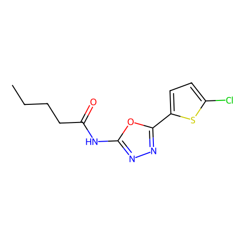 N-[5-(5-chlorothiophen-2-yl)-1,3,4-oxadiazol-2-yl]pentanamide structure