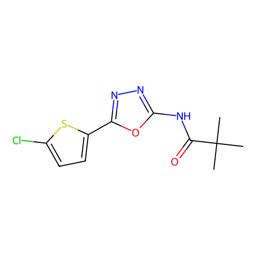 N-[5-(5-chlorothiophen-2-yl)-1,3,4-oxadiazol-2-yl]-2,2-dimethylpropanamide structure