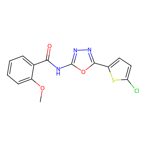 N-[5-(5-chlorothiophen-2-yl)-1,3,4-oxadiazol-2-yl]-2-methoxybenzamide structure