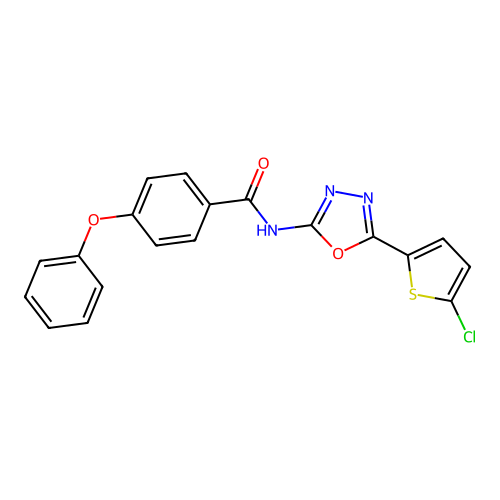 N-[5-(5-chlorothiophen-2-yl)-1,3,4-oxadiazol-2-yl]-4-phenoxybenzamide structure
