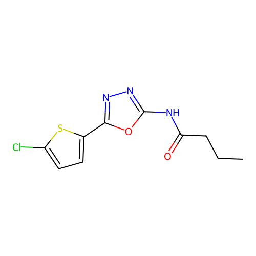 N-[5-(5-chlorothiophen-2-yl)-1,3,4-oxadiazol-2-yl]butanamide structure