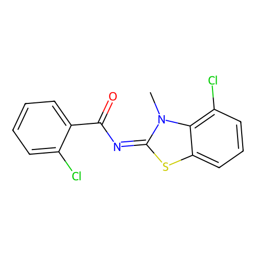 2-chloro-N-(4-chloro-3-methyl-1,3-benzothiazol-2-ylidene)benzamide structure