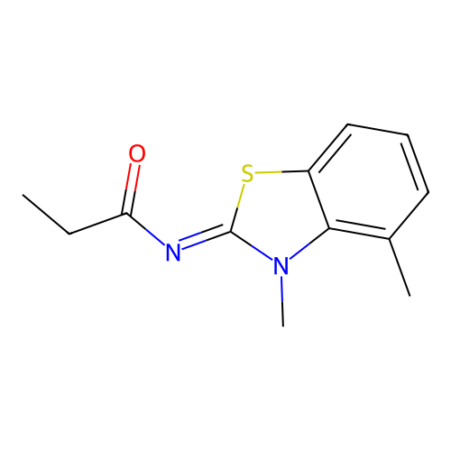 N-(3,4-dimethyl-1,3-benzothiazol-2-ylidene)propanamide structure