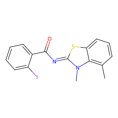 N-(3,4-dimethyl-1,3-benzothiazol-2-ylidene)-2-iodobenzamide structure