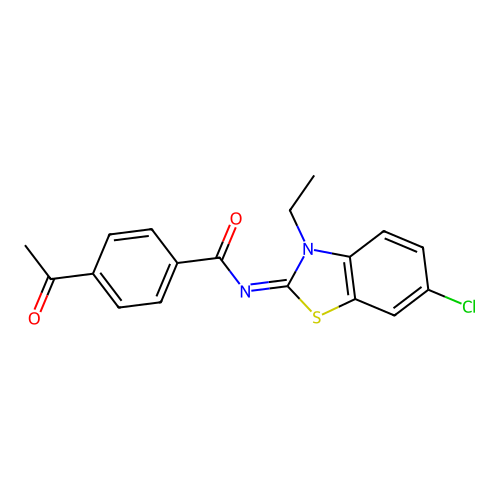 4-acetyl-N-(6-chloro-3-ethyl-1,3-benzothiazol-2-ylidene)benzamide structure