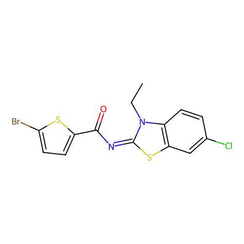 5-bromo-N-(6-chloro-3-ethyl-1,3-benzothiazol-2-ylidene)thiophene-2-carboxamide structure