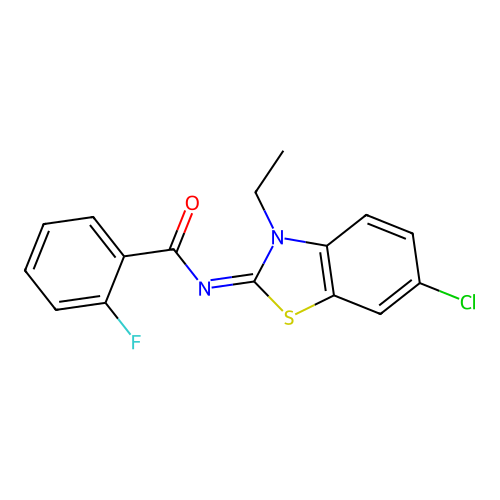 N-(6-chloro-3-ethyl-1,3-benzothiazol-2-ylidene)-2-fluorobenzamide structure