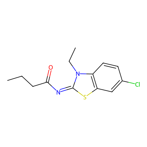 N-(6-chloro-3-ethyl-1,3-benzothiazol-2-ylidene)butanamide structure