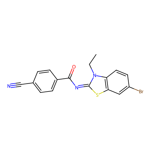 N-(6-bromo-3-ethyl-1,3-benzothiazol-2-ylidene)-4-cyanobenzamide structure