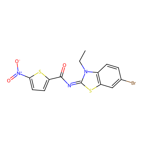 N-(6-bromo-3-ethyl-1,3-benzothiazol-2-ylidene)-5-nitrothiophene-2-carboxamide structure