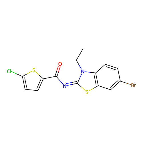 N-(6-bromo-3-ethyl-1,3-benzothiazol-2-ylidene)-5-chlorothiophene-2-carboxamide structure