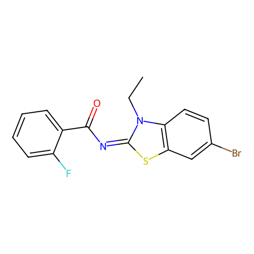 N-(6-bromo-3-ethyl-1,3-benzothiazol-2-ylidene)-2-fluorobenzamide structure