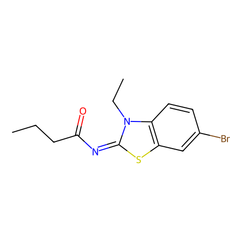 N-(6-bromo-3-ethyl-1,3-benzothiazol-2-ylidene)butanamide structure
