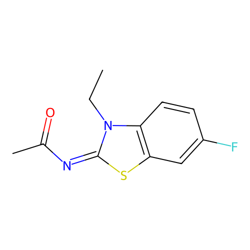N-(3-ethyl-6-fluoro-1,3-benzothiazol-2-ylidene)acetamide structure
