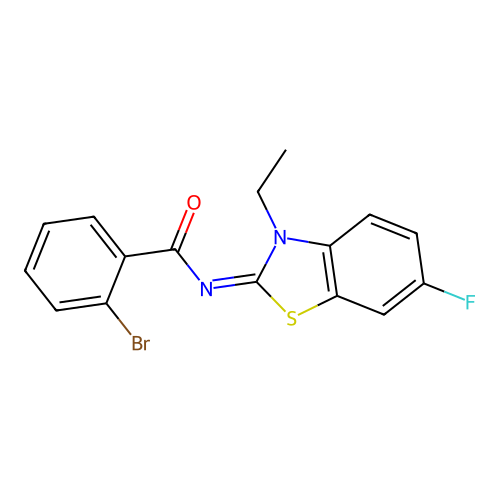 2-bromo-N-(3-ethyl-6-fluoro-1,3-benzothiazol-2-ylidene)benzamide structure