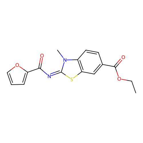 Ethyl 2-(furan-2-carbonylimino)-3-methyl-1,3-benzothiazole-6-carboxylate structure