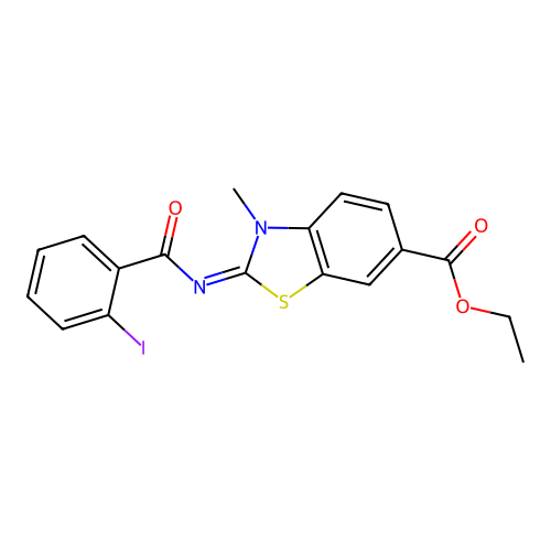 Ethyl 2-(2-iodobenzoyl)imino-3-methyl-1,3-benzothiazole-6-carboxylate structure