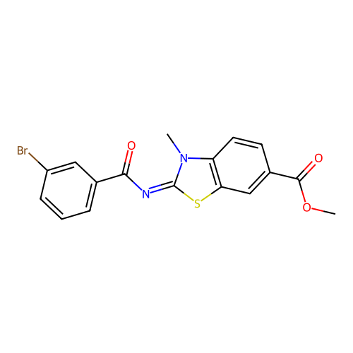 Methyl 2-(3-bromobenzoyl)imino-3-methyl-1,3-benzothiazole-6-carboxylate structure