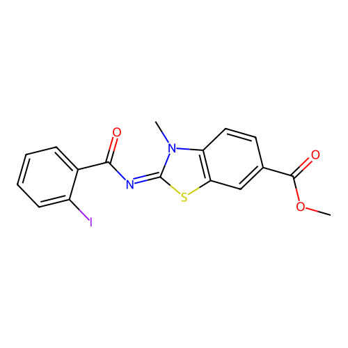 Methyl 2-(2-iodobenzoyl)imino-3-methyl-1,3-benzothiazole-6-carboxylate structure