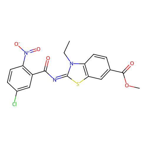 Methyl 2-(5-chloro-2-nitrobenzoyl)imino-3-ethyl-1,3-benzothiazole-6-carboxylate structure