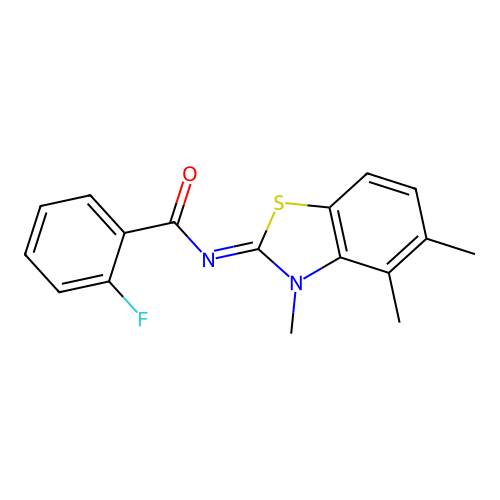 2-fluoro-N-(3,4,5-trimethyl-1,3-benzothiazol-2-ylidene)benzamide structure