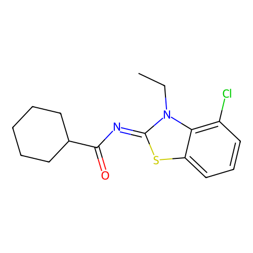 N-(4-chloro-3-ethyl-1,3-benzothiazol-2-ylidene)cyclohexanecarboxamide structure